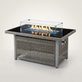 Propane Fire Pit Table Built for Year-Round Entertaining, 60000 BTU Heat, Glass Wind Guard, 43 Inch Wicker