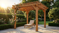 10 Ft. X 10 Ft. Traditional All Cedar Wood Outdoor Patio Pergola Shade Structure — Lifestyle