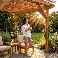 10 Ft. X 10 Ft. Traditional All Cedar Wood Outdoor Patio Pergola Shade Structure — Lifestyle