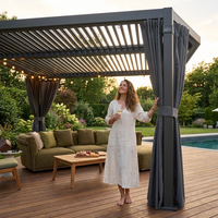 12X20 Louvered Pergola,Dark Grey Aluminum Frame with Adjustable Rainproof Roof, Featuring Waterproof Curtains and Nets — Lifestyle