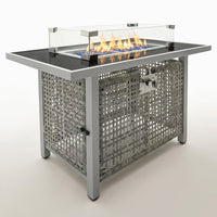 43 In. Propane Gas Fire Pit Table, 60000 BTU Rectangular Open Weave Wicker Fire Pit with Glass Wind Guard in Gray — Studio Shot