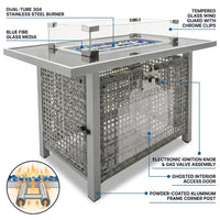 43 In. Propane Gas Fire Pit Table, 60000 BTU Rectangular Open Weave Wicker Fire Pit with Glass Wind Guard in Gray — How It Works