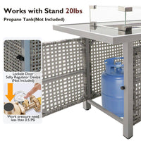 43 In. Propane Gas Fire Pit Table, 60000 BTU Rectangular Open Weave Wicker Fire Pit with Glass Wind Guard in Gray