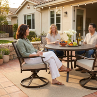 5-Piece Metal Outdoor Dining Set with Beige Cushions and Swivel Dining Chairs — Lifestyle