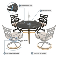 5-Piece Metal Outdoor Dining Set with Beige Cushions and Swivel Dining Chairs — How It Works