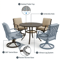 5-Piece Metal Outdoor Dining Set with Beige Cushions and Swivel Dining Chairs — How It Works