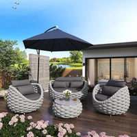 6-Piece Aluminum Patio Furniture Set, Olefin Rope Modern Outdoor Conversation Set Sectional Sofa with Water Repellent Thick Cushions and Coffee Table for Balcony, Garden, Light Grey