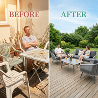 6-Piece Aluminum Patio Furniture Set, Olefin Rope Modern Outdoor Conversation Set Sectional Sofa with Water Repellent Thick Cushions and Coffee Table for Balcony, Garden, Light Grey — Before & After