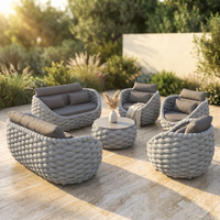 6-Piece Aluminum Patio Furniture Set, Olefin Rope Modern Outdoor Conversation Set Sectional Sofa with Water Repellent Thick Cushions and Coffee Table for Balcony, Garden, Light Grey — Studio Shot