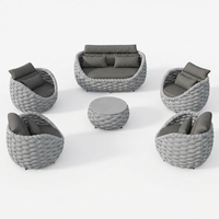 6-Piece Aluminum Patio Furniture Set, Olefin Rope Modern Outdoor Conversation Set Sectional Sofa with Water Repellent Thick Cushions and Coffee Table for Balcony, Garden, Light Grey — Studio Shot