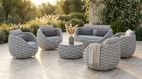 6-Piece Aluminum Patio Furniture Set, Olefin Rope Modern Outdoor Conversation Set Sectional Sofa with Water Repellent Thick Cushions and Coffee Table for Balcony, Garden, Light Grey — Lifestyle