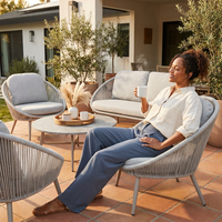 6-Piece Aluminum Patio Furniture Set, Olefin Rope Modern Outdoor Conversation Set Sectional Sofa with Water Repellent Thick Cushions and Coffee Table for Balcony, Garden, Light Grey — Lifestyle