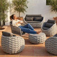 6-Piece Aluminum Patio Furniture Set, Olefin Rope Modern Outdoor Conversation Set Sectional Sofa with Water Repellent Thick Cushions and Coffee Table for Balcony, Garden, Light Grey — Lifestyle