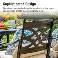 5-Piece Metal Outdoor Dining Set with Beige Cushions and Swivel Dining Chairs
