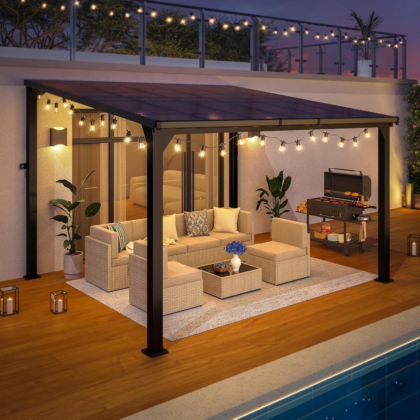 10 * 12FT Pergola,4 * 5 Inch Thickened Pillars & Enlarged Base,Outdoor Hardtop Lean to Gazebo,Wall Mounted Pergola,Pergolas Gazebos Clearance,Aluminum Frame Pergola,Uv Resistant Patio Roof