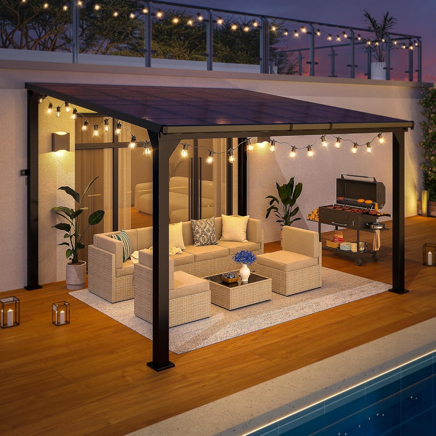 10 * 12FT Pergola,4 * 5 Inch Thickened Pillars & Enlarged Base,Outdoor Hardtop Lean to Gazebo,Wall Mounted Pergola,Pergolas Gazebos Clearance,Aluminum Frame Pergola,Uv Resistant Patio Roof
