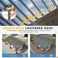 12X20 Louvered Pergola,Dark Grey Aluminum Frame with Adjustable Rainproof Roof, Featuring Waterproof Curtains and Nets