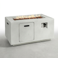 Concrete Outdoor Propane Fire Pit Table, 50,000 BTU Square Gas Fire Table with Adjustable Flame, Lava Rocks, Weather-Resistant Design, and Protective Cover for Patio, Deck, or Backyard — Studio Shot