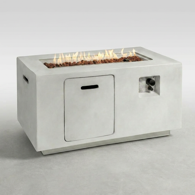Propane Fire Pit Table Built for Year-Round Use, 50,000 BTU, Square Design, Weather-Resistant Concrete