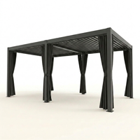 Louvered Pergola Designed for All-Weather Outdoor Dining, 12X20 Aluminum Frame, Adjustable Roof, Curtains — Studio Shot