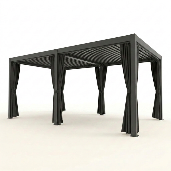 Aluminum Pergola Built for All-Weather Outdoor Dining, Adjustable Louvered Roof, Waterproof Curtains, 12x20 Frame