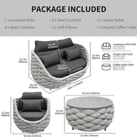Aluminum Patio Furniture Set Built for Outdoor Living, Olefin Rope Weave, Water Repellent Cushions, 6-Piece