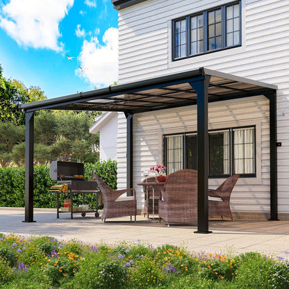 10 * 12FT Pergola,4 * 5 Inch Thickened Pillars & Enlarged Base,Outdoor Hardtop Lean to Gazebo,Wall Mounted Pergola,Pergolas Gazebos Clearance,Aluminum Frame Pergola,Uv Resistant Patio Roof