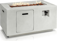 Concrete Outdoor Propane Fire Pit Table, 50,000 BTU Square Gas Fire Table with Adjustable Flame, Lava Rocks, Weather-Resistant Design, and Protective Cover for Patio, Deck, or Backyard