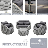 Aluminum Patio Furniture Set Built for Outdoor Living, Olefin Rope Weave, Water Repellent Cushions, 6-Piece