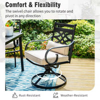 5-Piece Metal Outdoor Dining Set with Beige Cushions and Swivel Dining Chairs