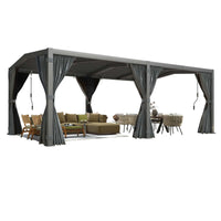 12X20 Louvered Pergola,Dark Grey Aluminum Frame with Adjustable Rainproof Roof, Featuring Waterproof Curtains and Nets