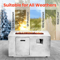 Concrete Outdoor Propane Fire Pit Table, 50,000 BTU Square Gas Fire Table with Adjustable Flame, Lava Rocks, Weather-Resistant Design, and Protective Cover for Patio, Deck, or Backyard