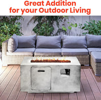 Concrete Outdoor Propane Fire Pit Table, 50,000 BTU Square Gas Fire Table with Adjustable Flame, Lava Rocks, Weather-Resistant Design, and Protective Cover for Patio, Deck, or Backyard